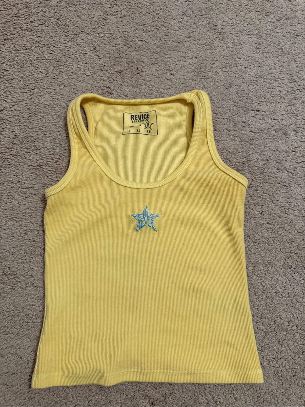 REVICE Pale Yellow Ribbed Tank with Light Blue Star Motif
